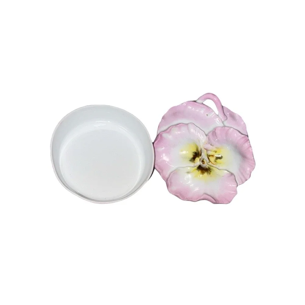 Porcelain Pansy Trinket Box – Sculpted Floral Lid –‎ 5.25